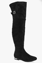 Boohoo Paige Buckle Trim Flat Over The Knee Boot