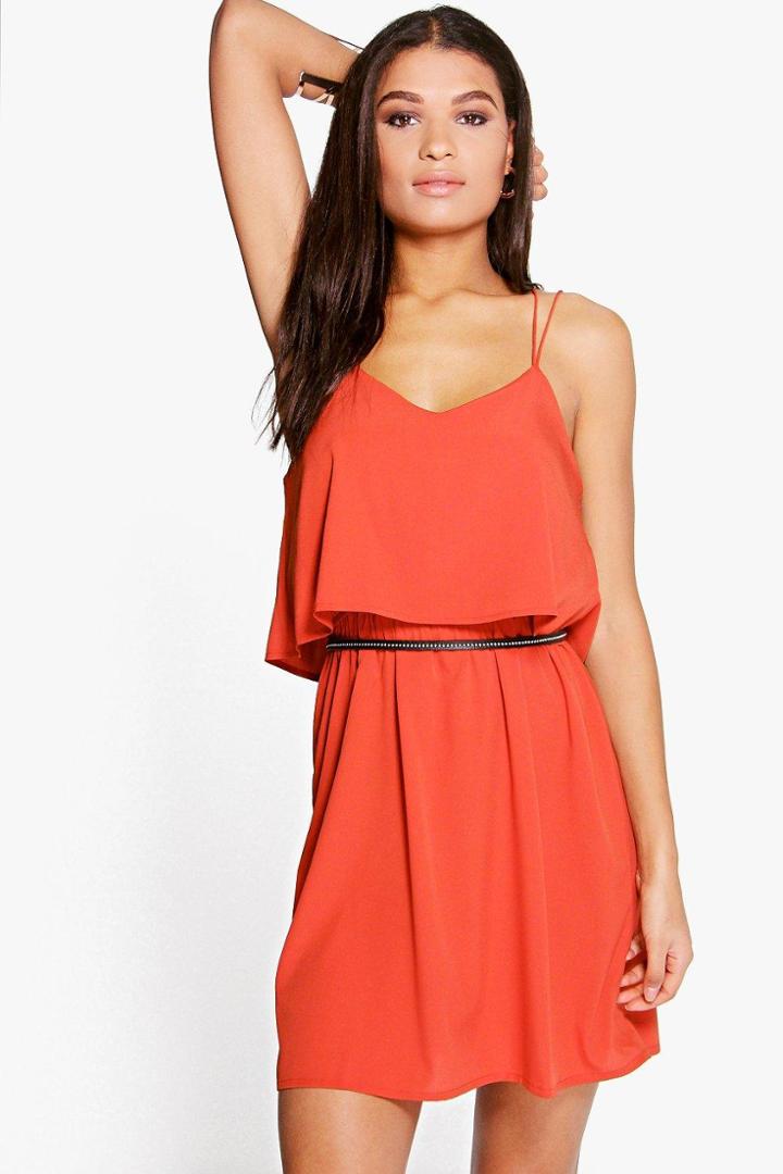 Boohoo Lianne Cross Back Frill Sundress Spice