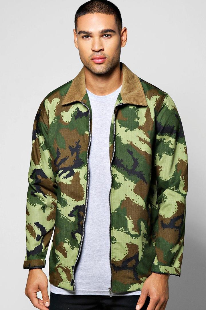 Boohoo Double Pocket Zip Through Lined Jacket Khaki