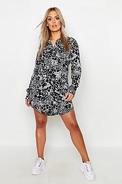 Boohoo Plus Mono Printed Shift Dress
