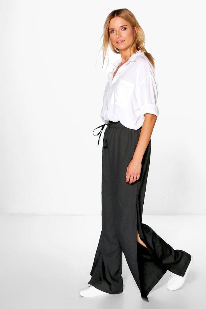 Boohoo Thalia Woven Side Split Wide Leg Trousers Black