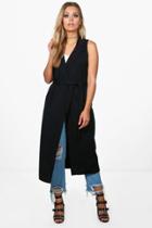 Boohoo Plus Renee Sleeveless Tie Waist Duster Black