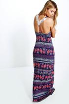 Boohoo Geanny Geo Crochet Open Back Maxi Dress Multi
