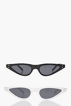 Boohoo Lucy 2 Pack Skinny Cat Eye Sunglasses