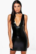 Boohoo Ola Silver Foil Plunge Bodycon Dress