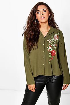 Boohoo Plus Brea Embroidered Boxy Shirt