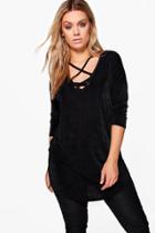 Boohoo Plus Zoe Cross Detail Tunic Top Black