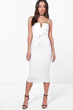 Boohoo Lizzie Corset Waist Strappy Midi Dress