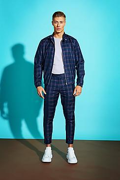 Boohoo Blue Bold Check Harrington Jacket