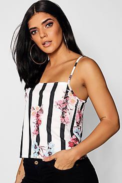 Boohoo Stripe + Floral Print Cami