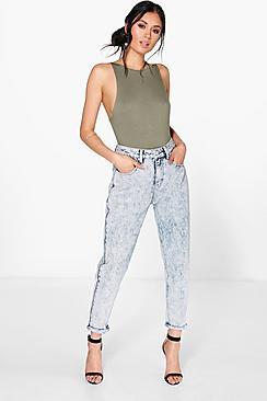 Boohoo Sophie High Waist Acid Wash Mom Jeans