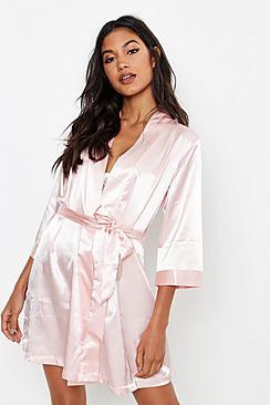 Boohoo Diamante Brides Squad Satin Robe