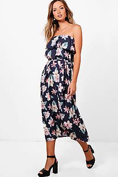 Boohoo Rachel Dark Floral Woven Maxi Dress