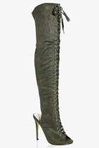 Boohoo Edith Lace Up Thigh High Boot Khaki