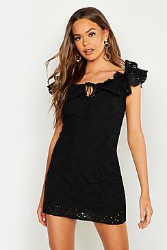 Boohoo Broaderie Anglaise Ruffle Mini Dress