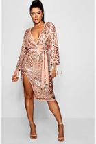 Boohoo Em Sequin And Tassel Kimono Sleeve Midi Dress