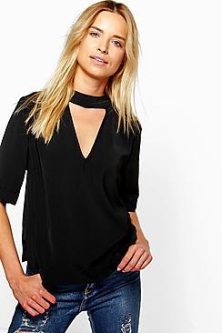 Boohoo 3/4 Sleeve Open Neck Blouse