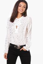 Boohoo Tall Maella Metallic Tie Neck Woven Blouse White