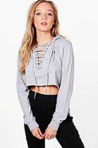 Boohoo Bella Cropped Lace Up Lounge Top