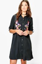 Boohoo Plus Lauren Embroidered Midi Shirt Dress Black