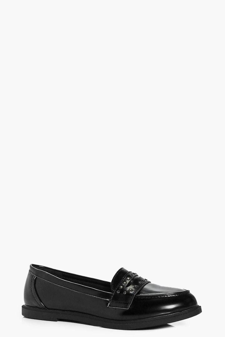 Boohoo Keira Pin Stud Trim Loafer Black