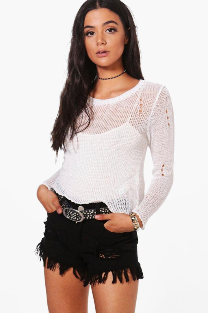 Boohoo Rebecca Loose Knit Crop Jumper White