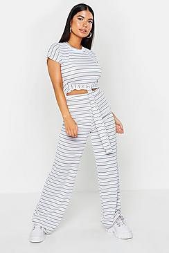 Boohoo Pastel Stripe Tie Lounge Set