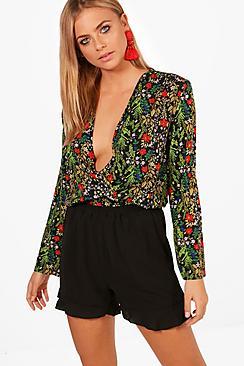 Boohoo Yasmin Drape Front Printed Blouse