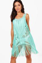 Boohoo Hannah Lazer Cut Beach Dress Turquoise