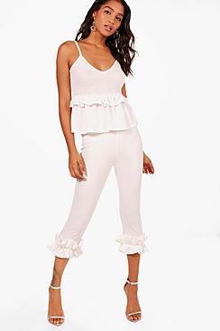 Boohoo Emma Ruffle Ankle Crepe Skinny Trousers