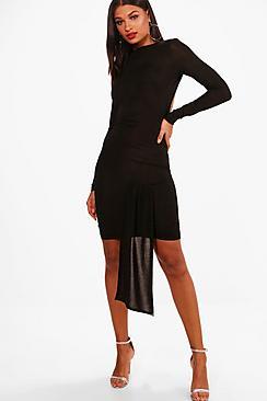 Boohoo Suzie Open Back Ruched Detailing Slinky Bodycon