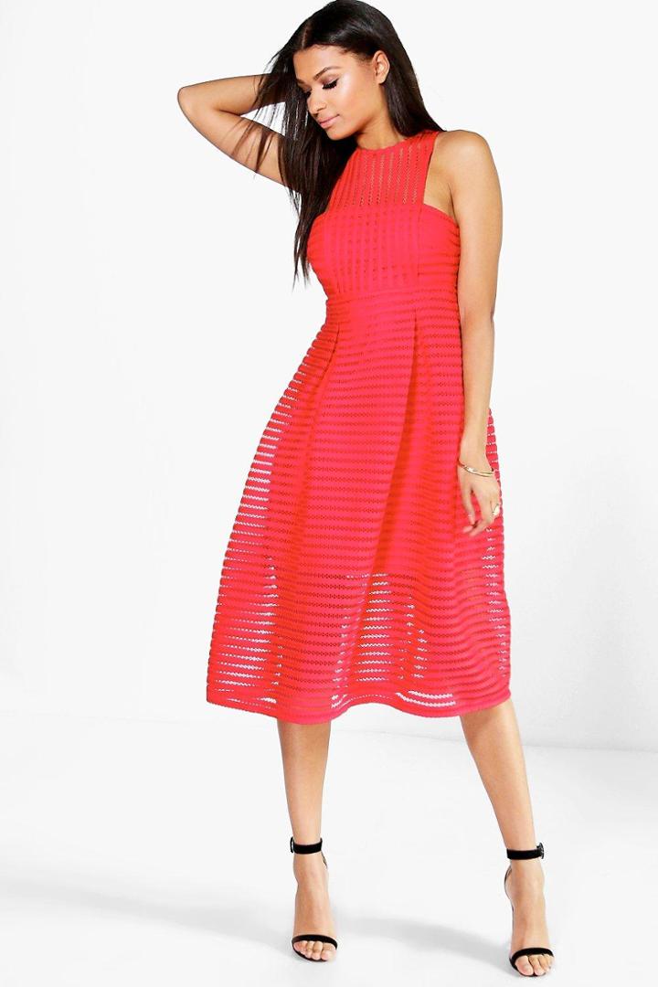 Boohoo Boutique Leah Shaped Neck Prom Dress Red