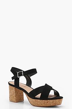 Boohoo Frances Cross Strap Cork Platform Heels
