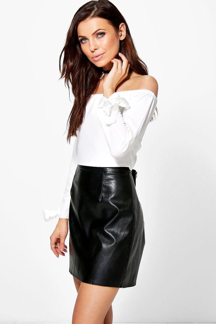 Boohoo Alice Tie Sleeve Bardot Top Cream