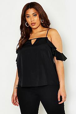 Boohoo Plus Ruffle Cold Shoulder Top