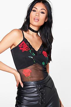 Boohoo Maria Floral Mesh Lace Insert Cami