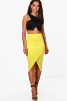 Boohoo Elise Asymetric Split Front Midi Skirt Lemon