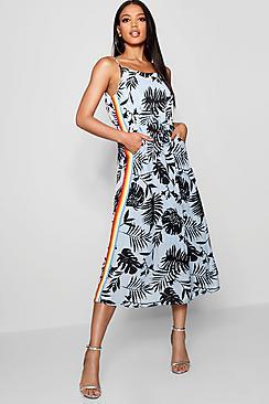 Boohoo Tropical Print Rainbow Stripe Dress