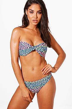 Boohoo Prague Animal Print Twist Bandeau Bikini