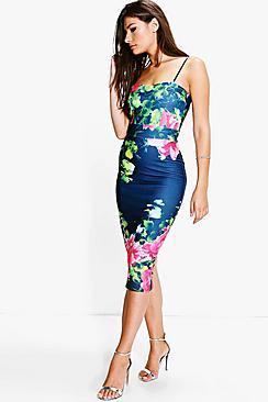 Boohoo Eloise Floral Strappy Midi Bodycon Dress