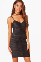 Boohoo Genie Suedette Strappy Ruched Midi Dress Black