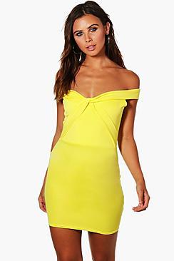 Boohoo Petite Holly Bardot Knot Detail Dress