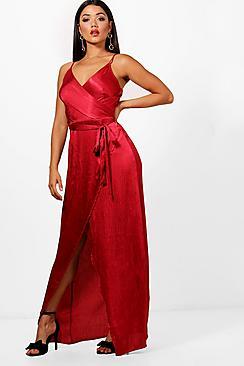 Boohoo Boutique Drape Satin Maxi Dress