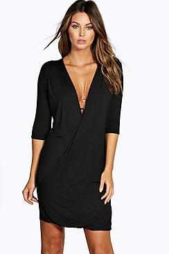 Boohoo Lucy Wrap 3/4 Sleeve Dress