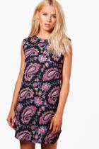 Boohoo Harper Sleeveless Paisley Shift Dress Black