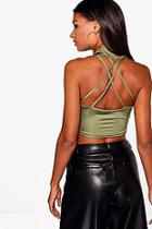 Boohoo Katie Strappy Back Cowl Neck Crop Top