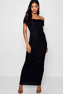 Boohoo Kori Off The Shoulder Ribbed Maxi Dress