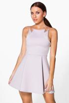 Boohoo Pearl Scuba Double Strap Skater Dress Silver