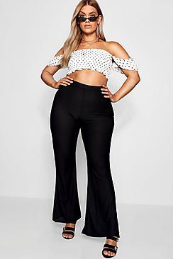 Boohoo Plus Textured Flared High Waist Trouser