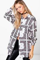 Boohoo Felicity Mixed Print Oversized Shirt White